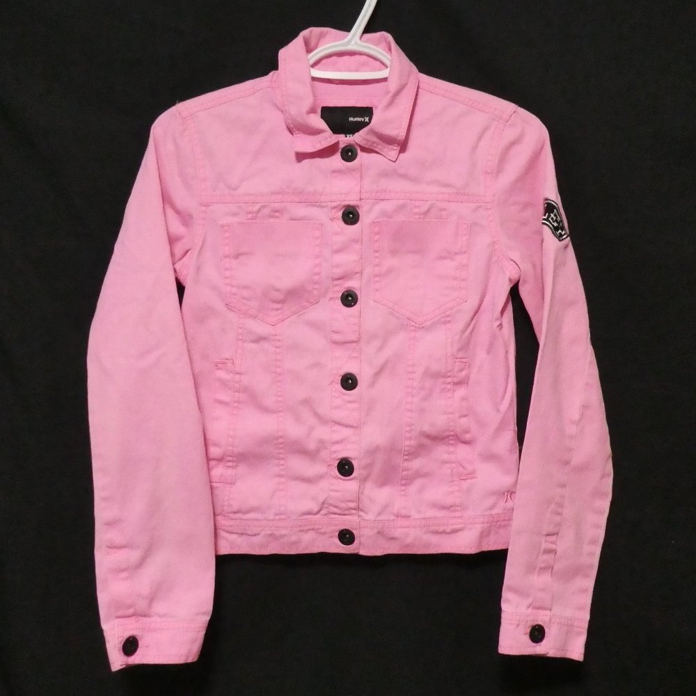 HURLEY | xs extra small | Classic Pink Denim Jacket with Black Buttons | GUC
